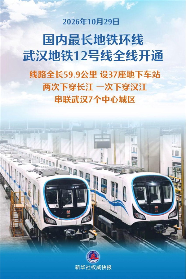 59.9公里国内最长地铁环线!武汉12号线全线开通:两次下穿长江