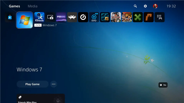 玩家整活新高度!PS5主菜单直接入Windows 7:经典开机动画重现