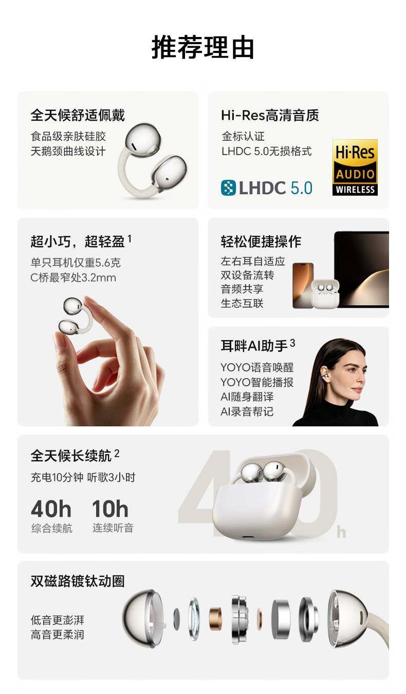 荣耀Earbuds耳夹式耳机卖点