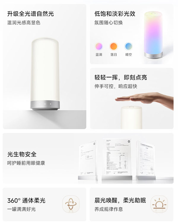 8年终于换代!小米发布米家床头灯3:全光谱Ra90、1600万色