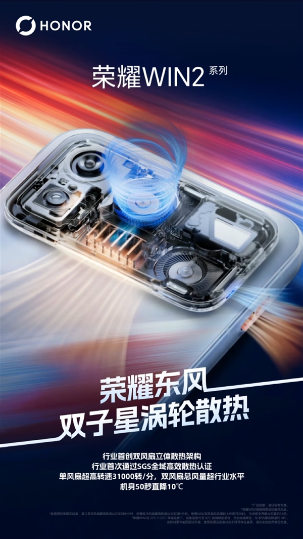 整机最高降温14.4℃!荣耀WIN2首发东风双子星涡轮散热:持久高帧不烫手